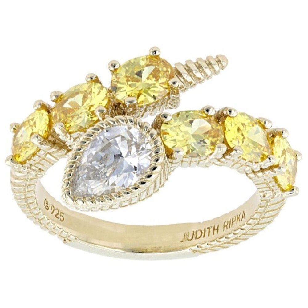 Judith Ripka 4.49CTW Canary & White Bella Luce 14K Gold Clad Haute Ring Size 9